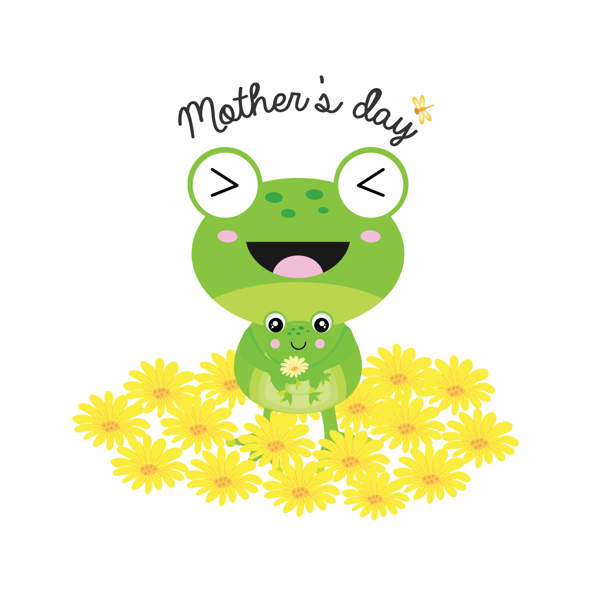 Happy Mother\'s Day Greeting Card. Mom and baby frog cartoon ...