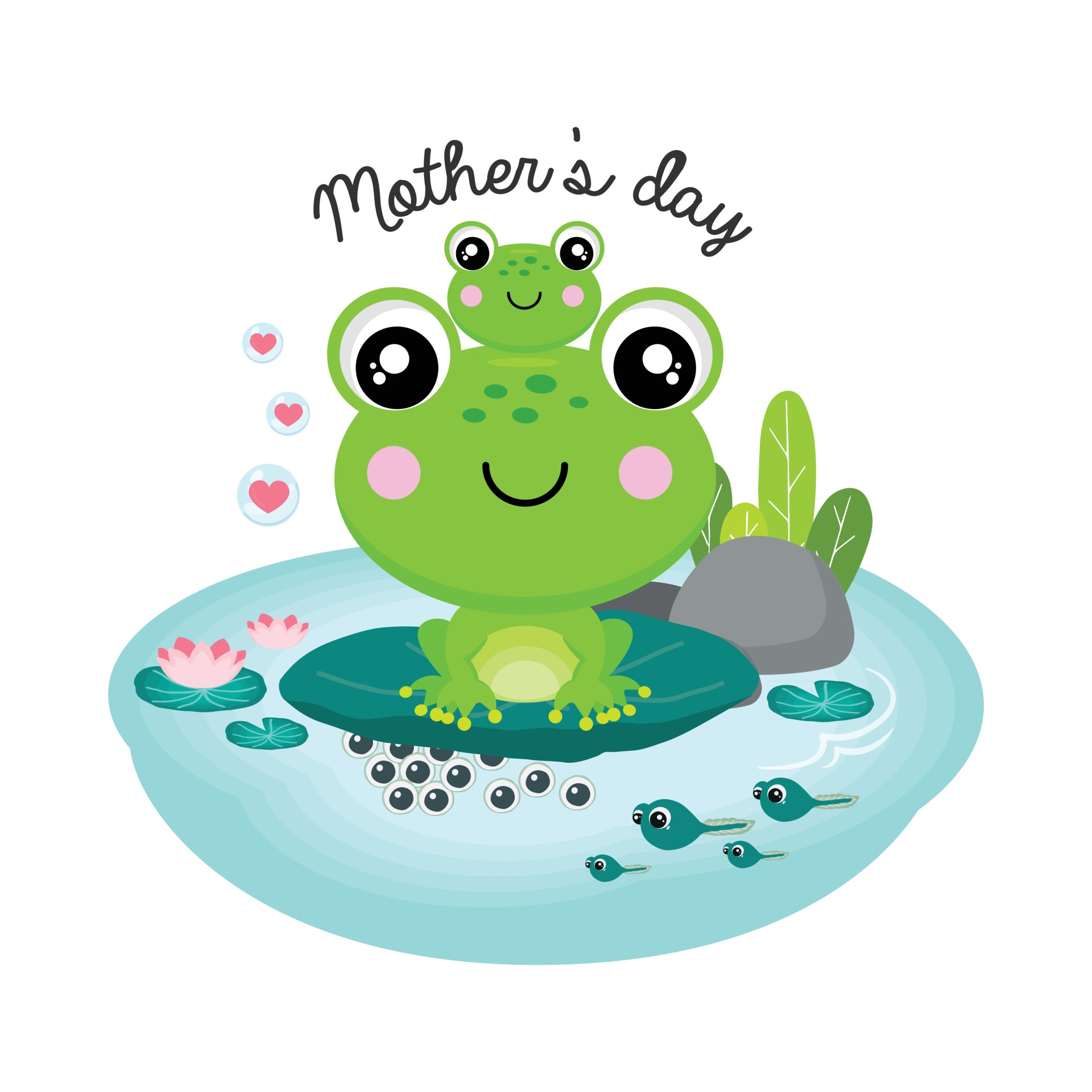 Happy Mother's Day Greeting Card. Mom and baby frog cartoon. 2861330 Vector Art at Vecteezy