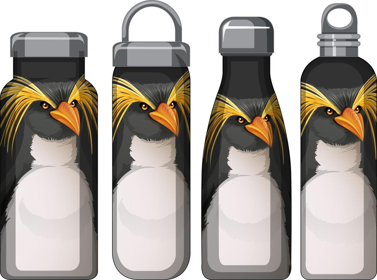 Set of different thermos bottles with penguin pattern vector