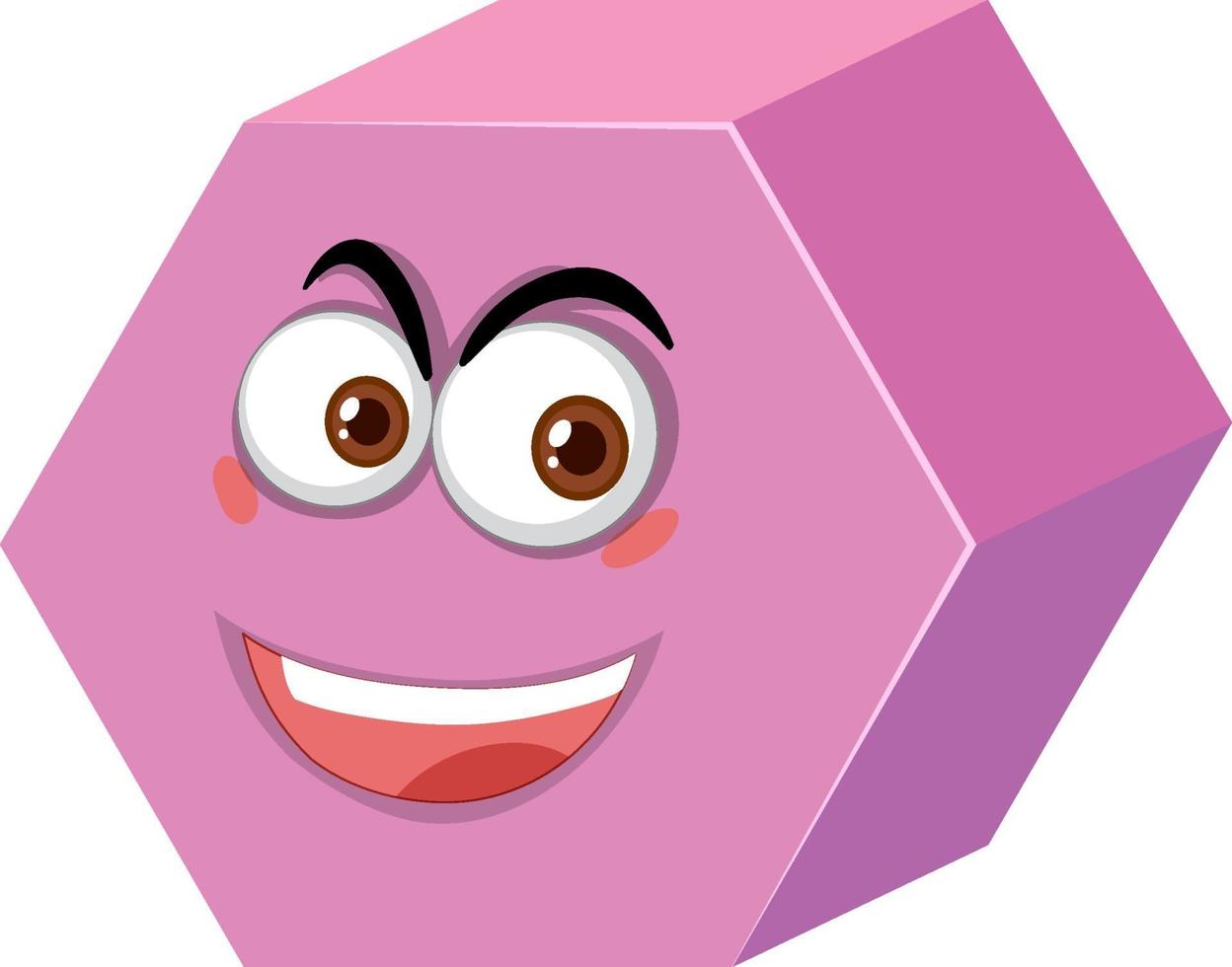 Hexagonal prism cartoon character with face expression on white background vector