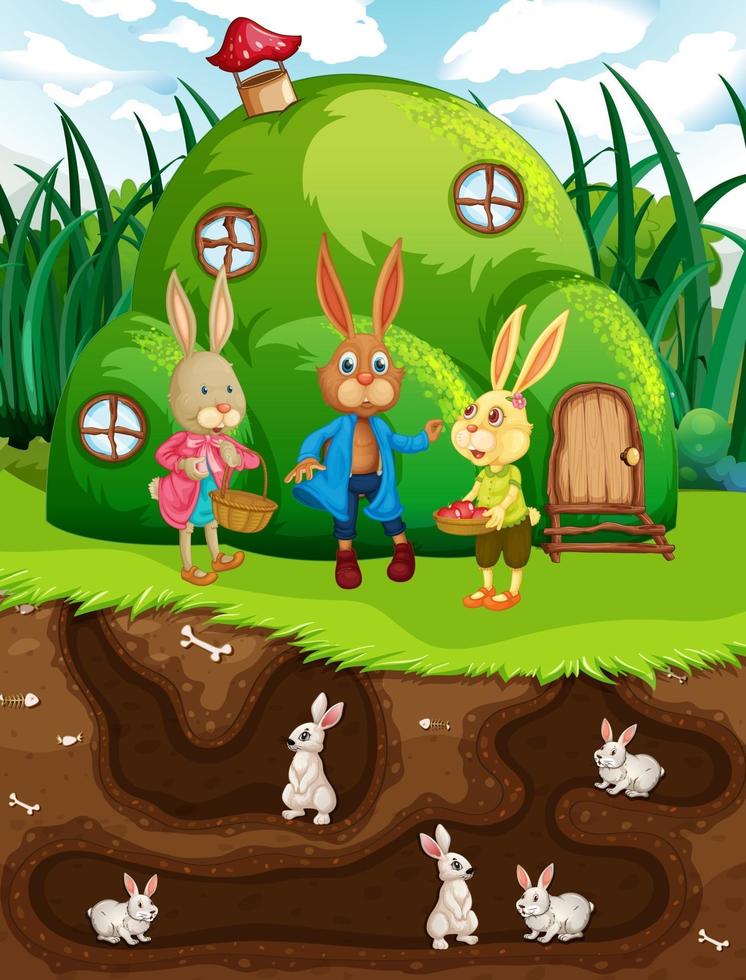 Underground rabbit hole with ground surface of the garden scene vector