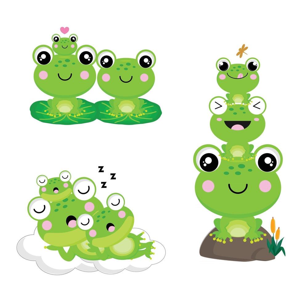 Cute frog family hand drawn cartoon vector