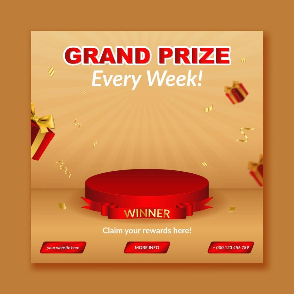 Grand prize winner announcement for social media post template vector