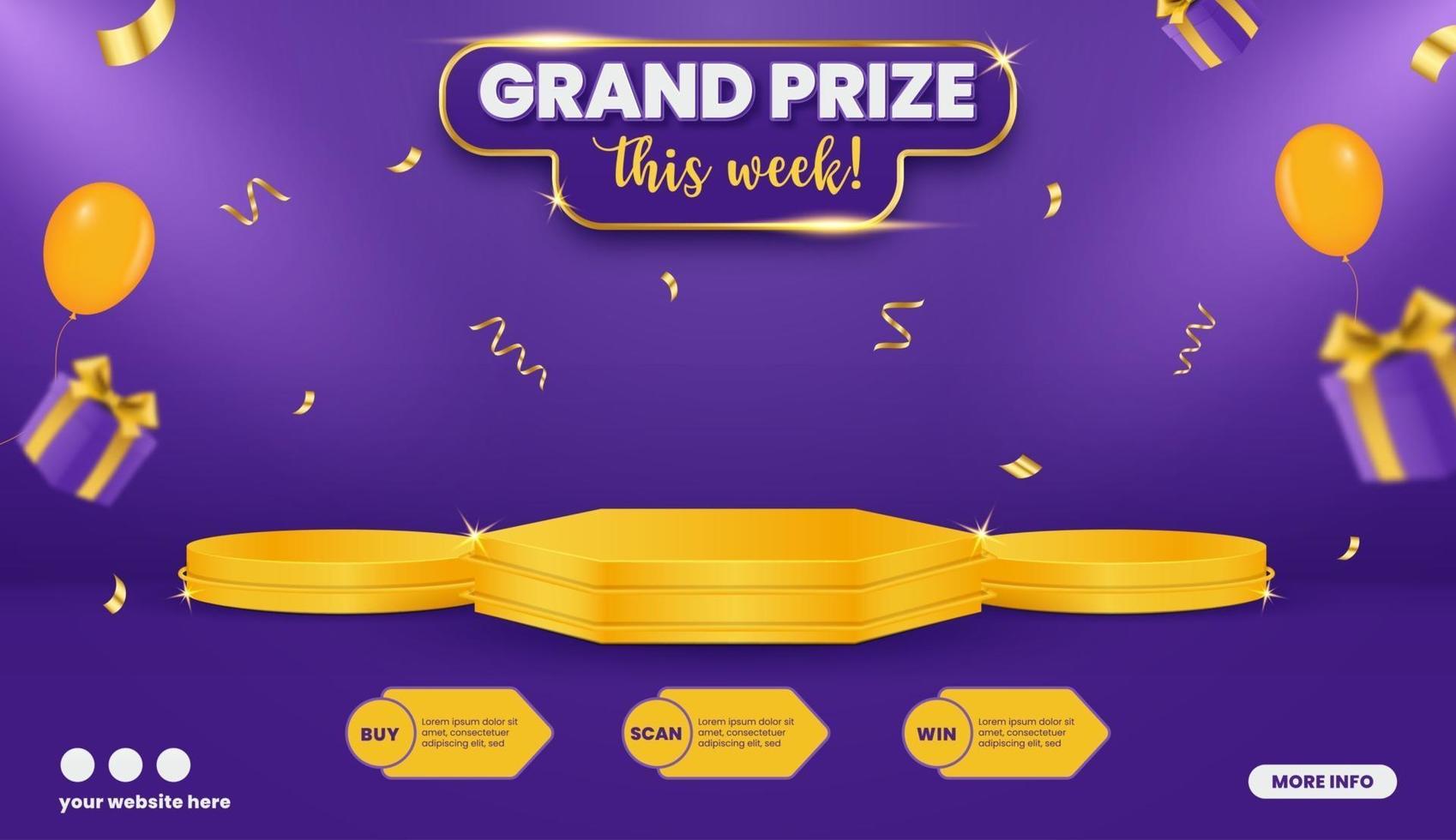 Grand prize contest horizontal banner template with balloons and gift box vector