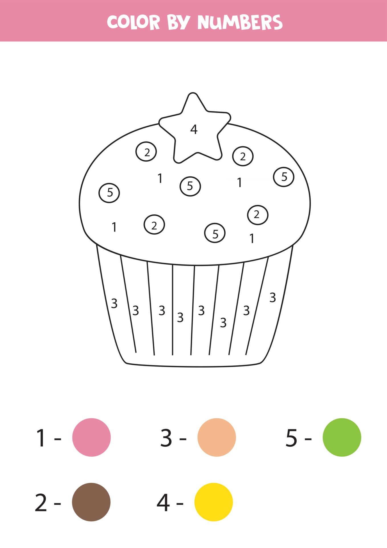 Download Color cute cupcake by numbers. Educational game for kids. Coloring page. 2861423 Vector Art at ...