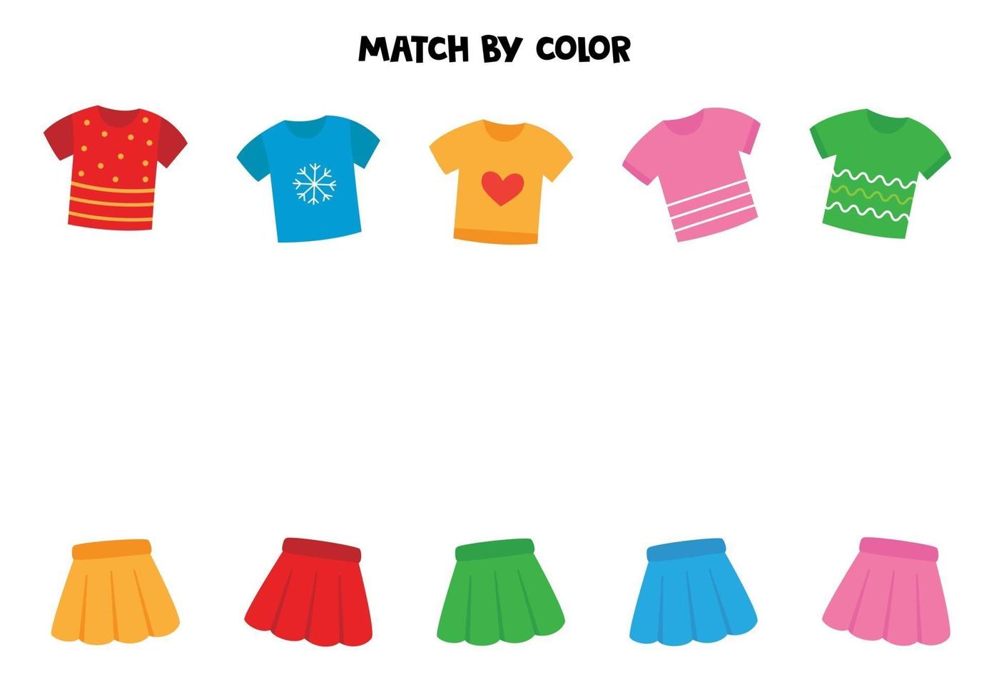 Match t shirts and girl skirts by color. Game for kids. vector