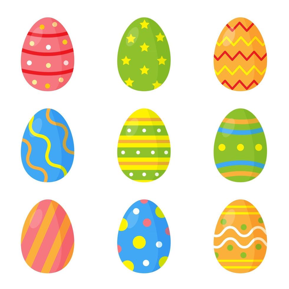 Set of colorful decorated Easter eggs. vector