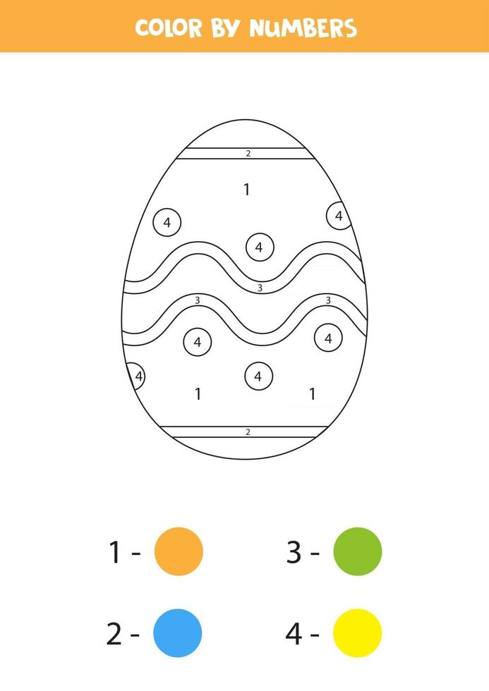 Colorea el huevo de pascua de dibujos animados lindo por números. página para colorear para niños. vector