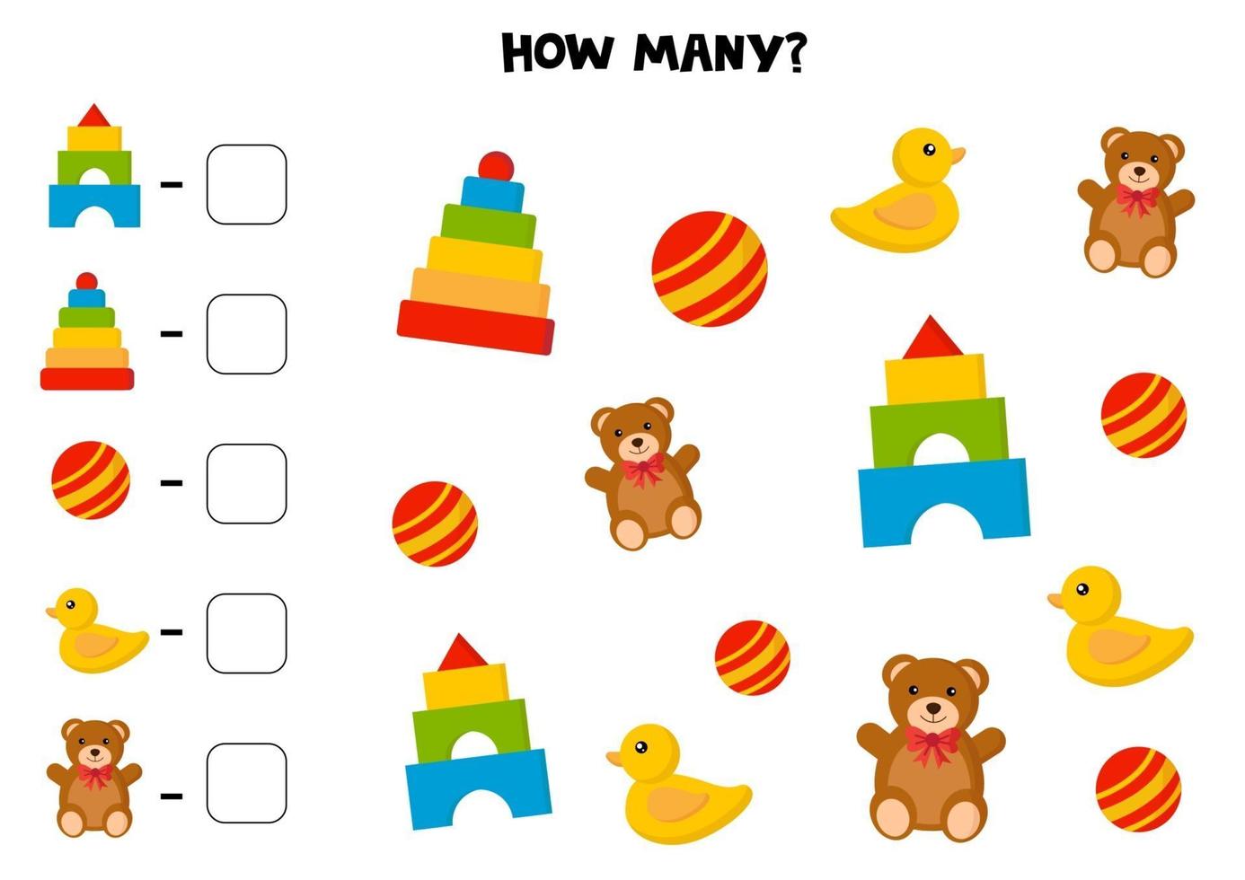 Count the number of toys. 2861503 Vector Art at Vecteezy
