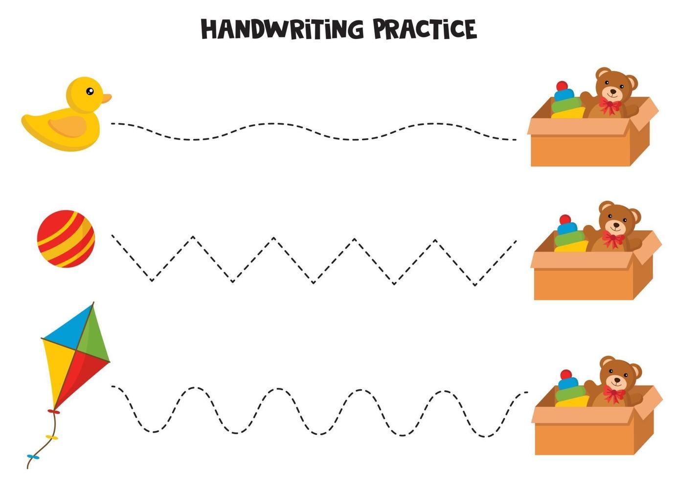 Handwriting practice with children toys. vector