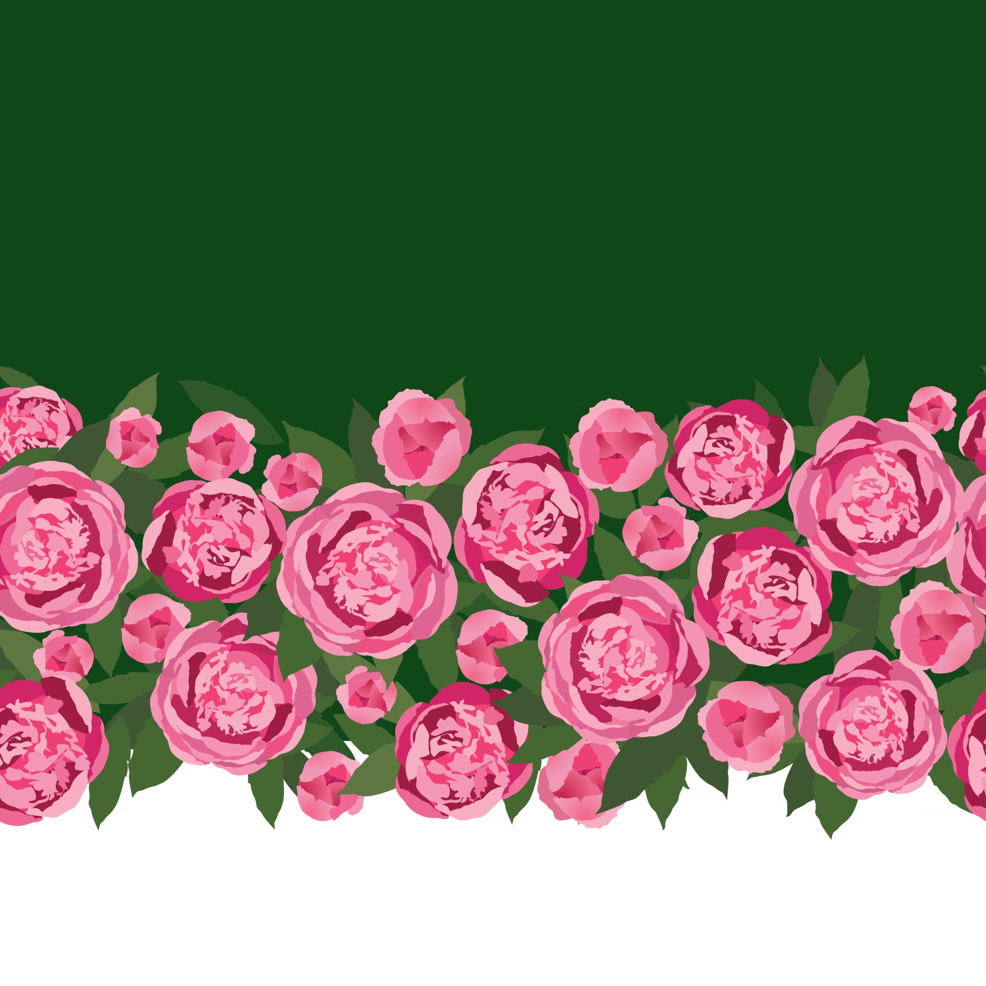 Flower peony garland seamless pattern. Floral bouquet border frame
