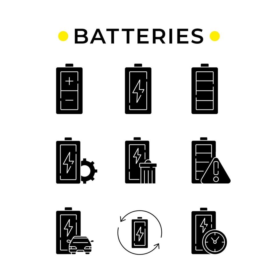 conjunto de iconos de glifo de baterías vector