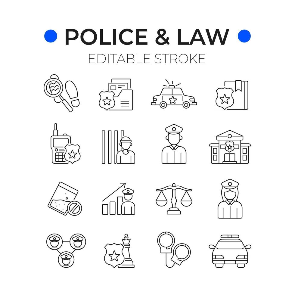 Police linear icons set vector