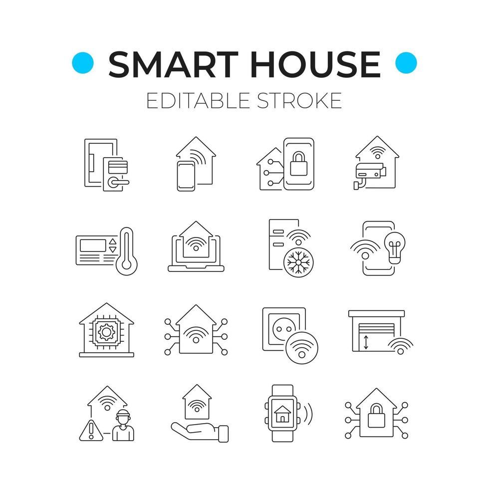Smart house linear icons set vector
