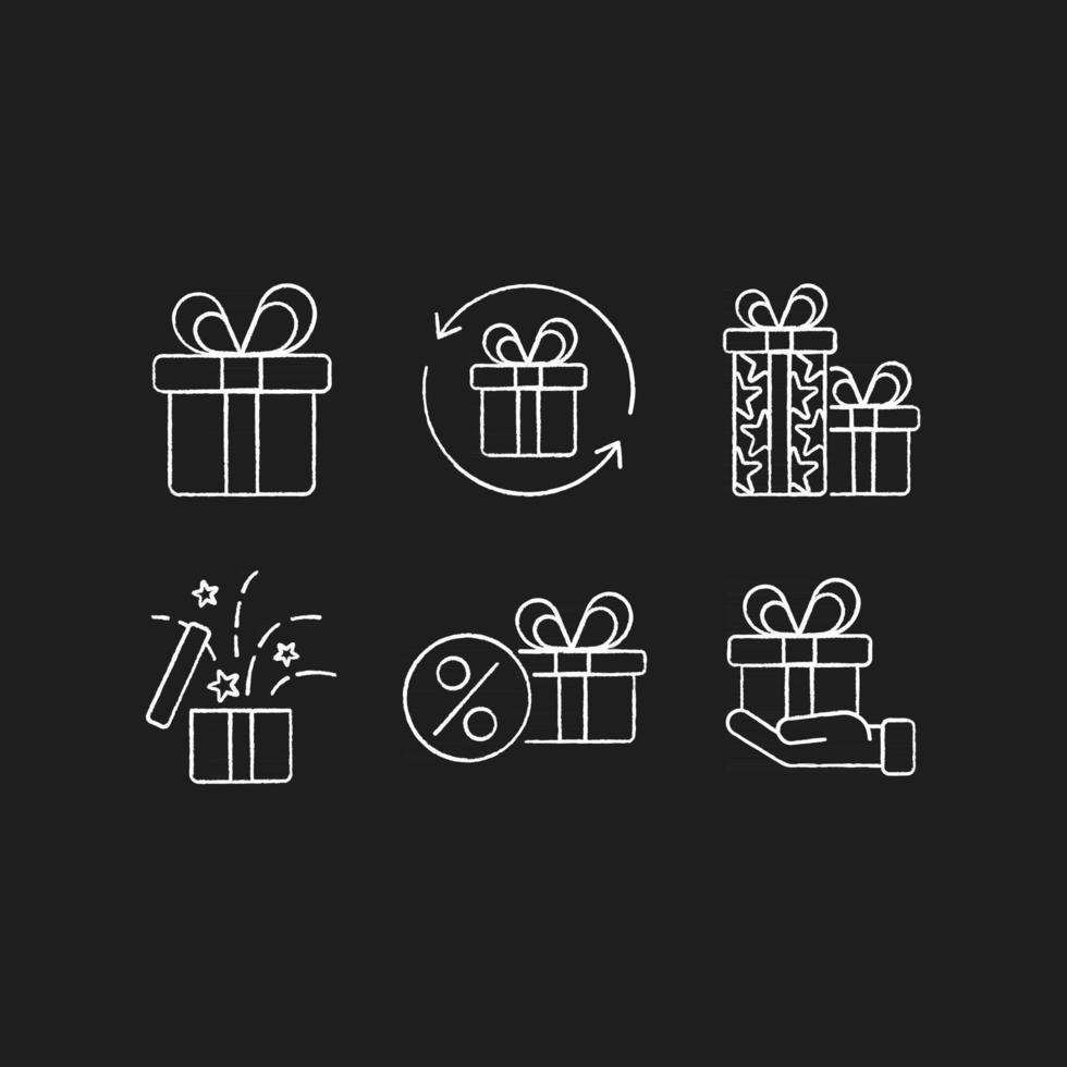Gifts chalk icons set vector