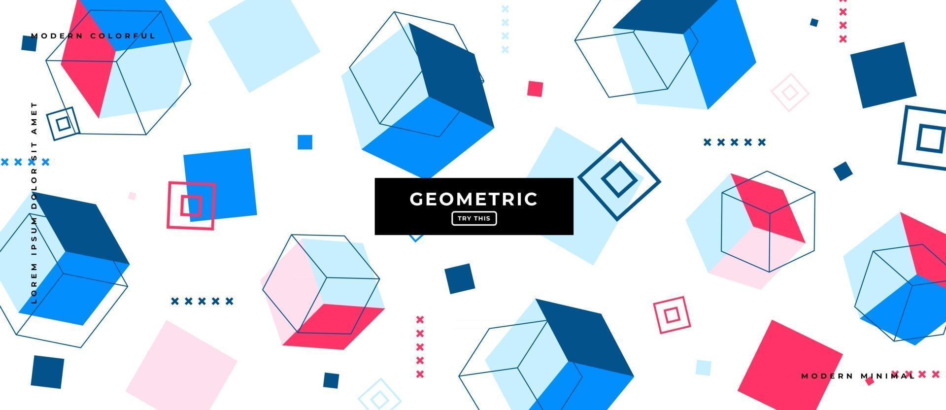 Cube and Flat Geometric Shapes in White Background. vector