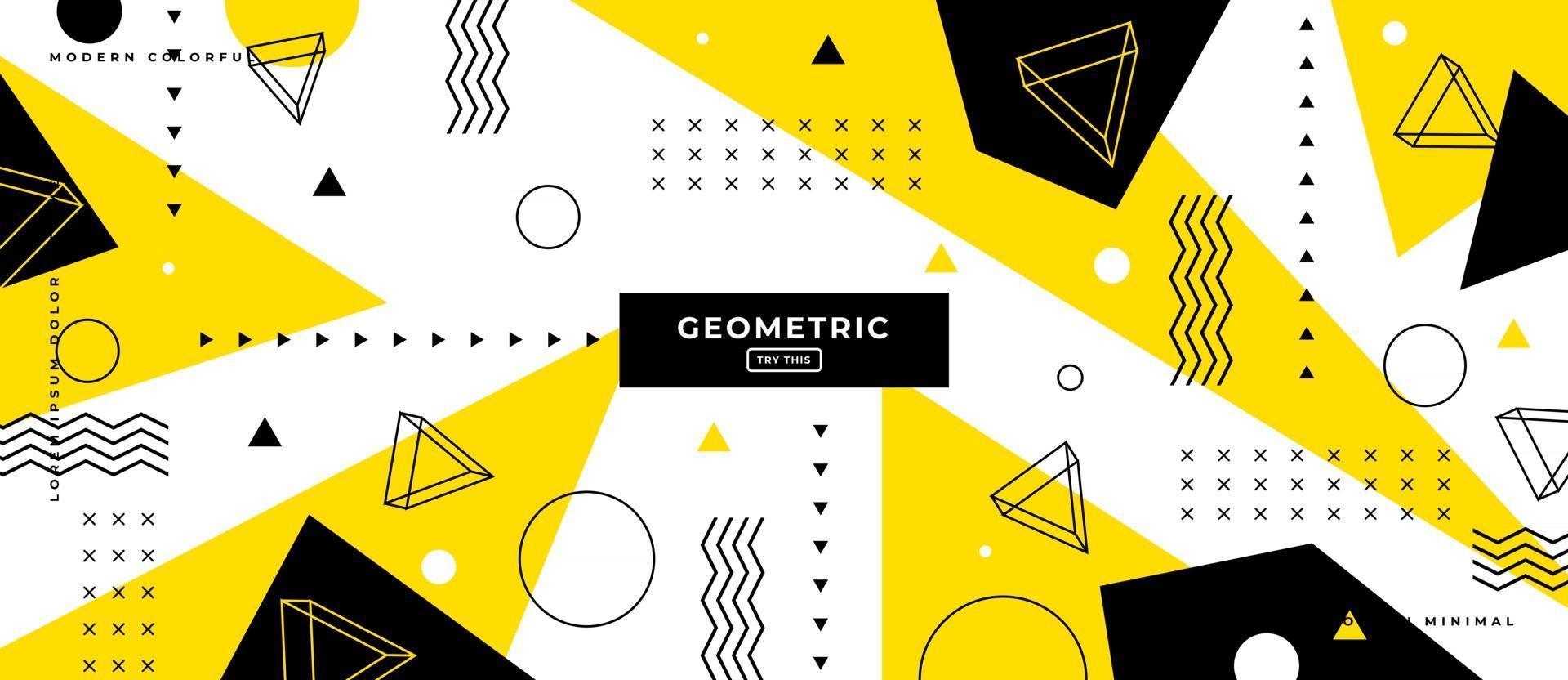Formas geométricas amarillas y negras en fondo blanco estilo memphis. vector