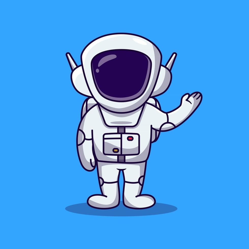 lindo astronauta levantando dibujos animados de la mano izquierda. vector de dibujos animados de astronauta