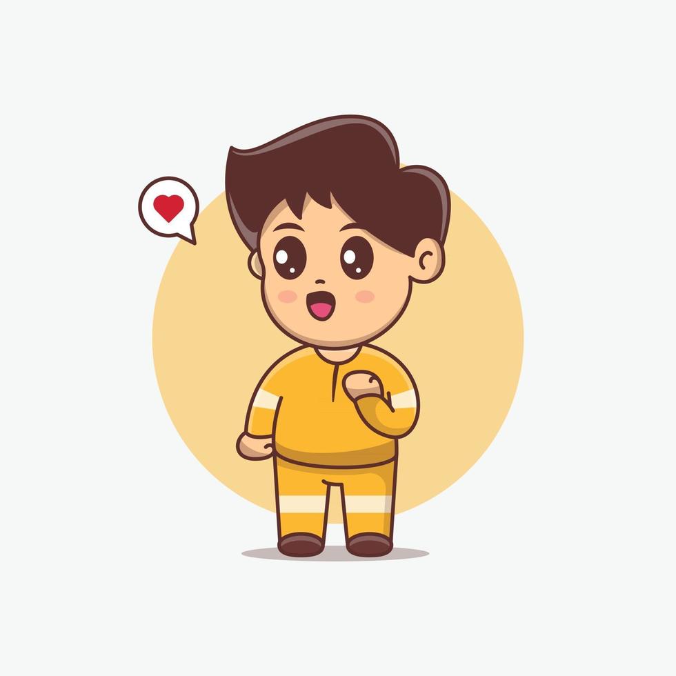 Chico lindo vistiendo uniforme amarillo kawaii vector ilustración de dibujos animados