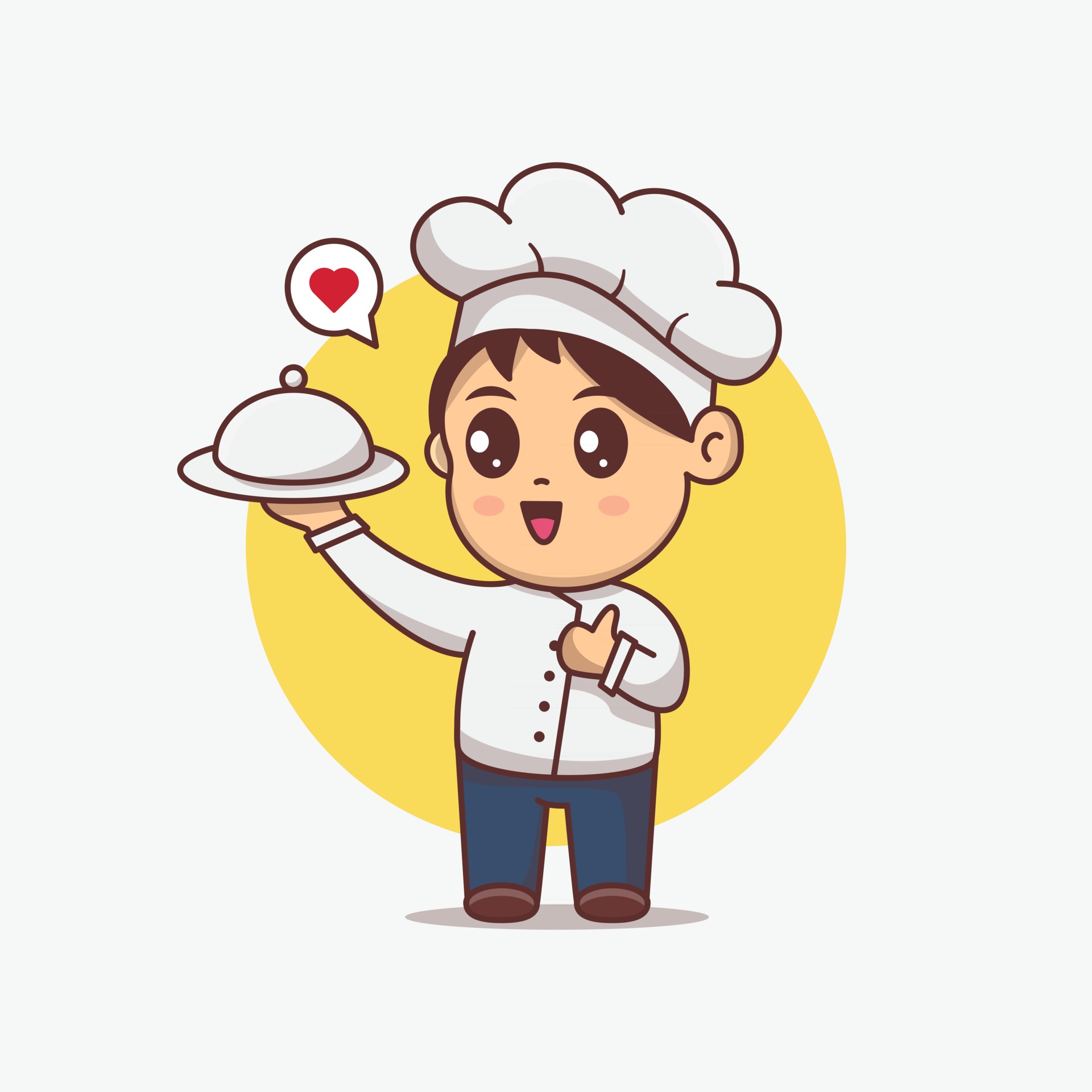 Cute Chef boy serving food illustration. Kawaii cartoon character ...