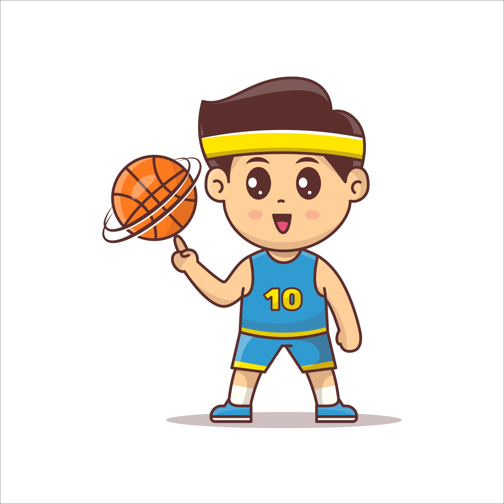 Cute basketball player mascot character playing ball vector. kawaii