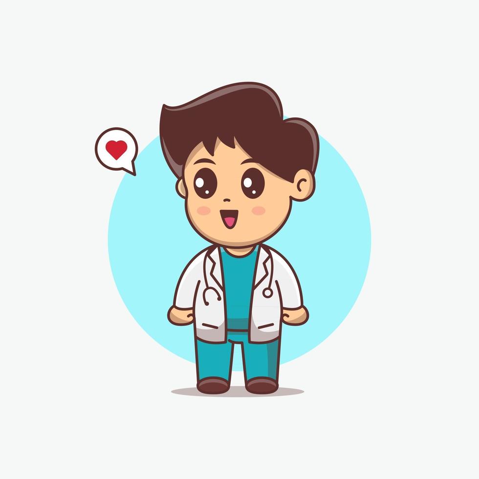 Ejemplo lindo del vector de la historieta del muchacho del doctor. personaje de dibujos animados chibi kawaii