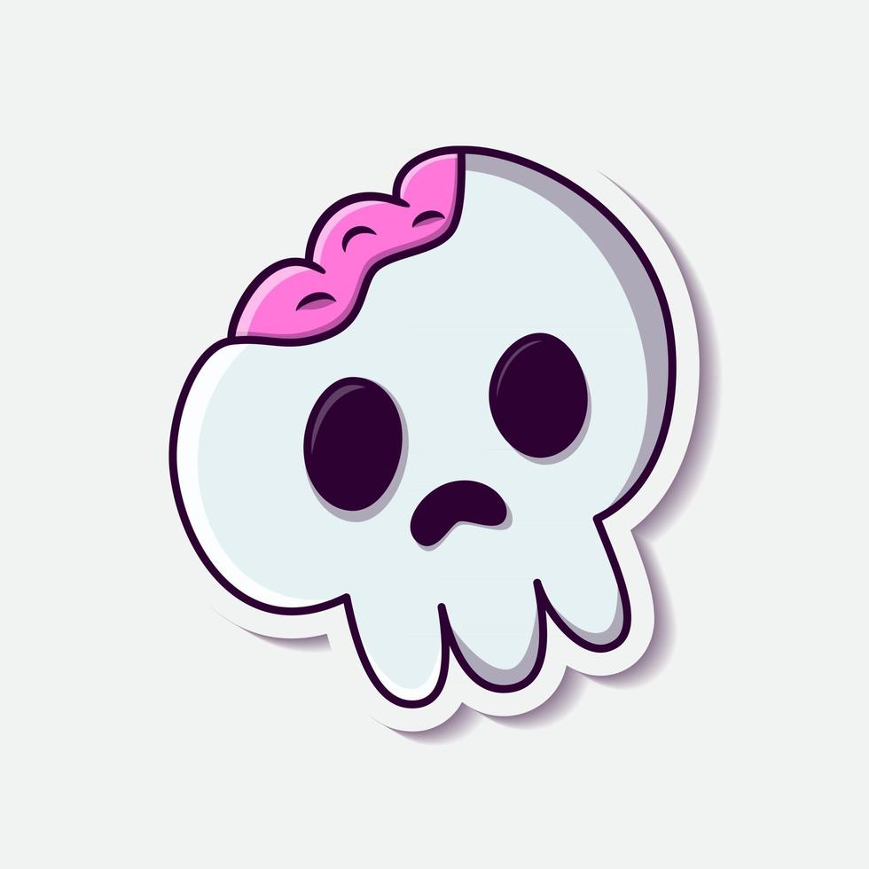 Skull head cartoon sticker Illustration. Hallowen Illustration vector