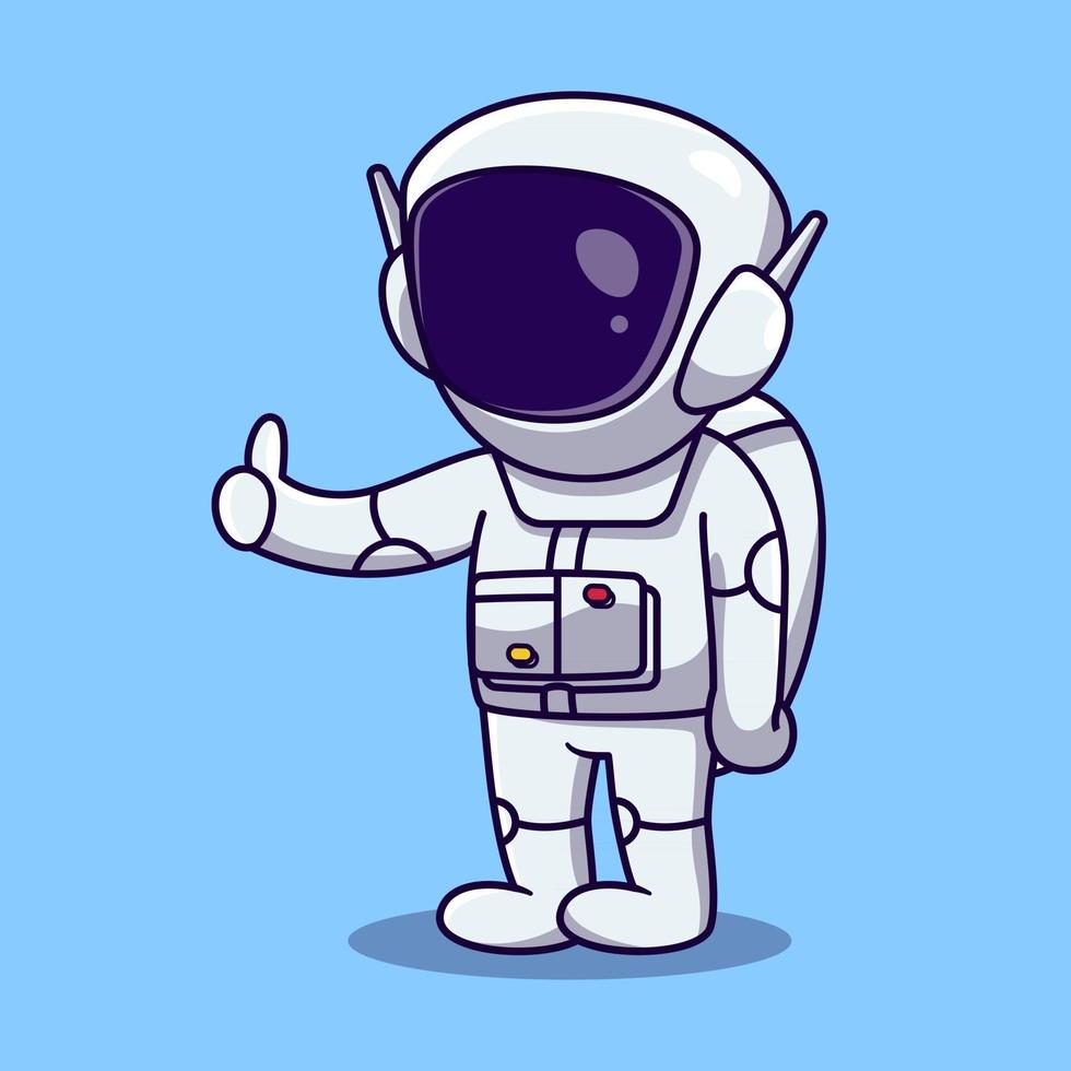 lindo astronauta pulgares arriba vector de ilustración de dibujos animados