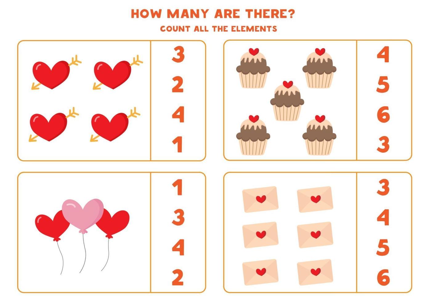 How many are there, count all valentine day elements. vector