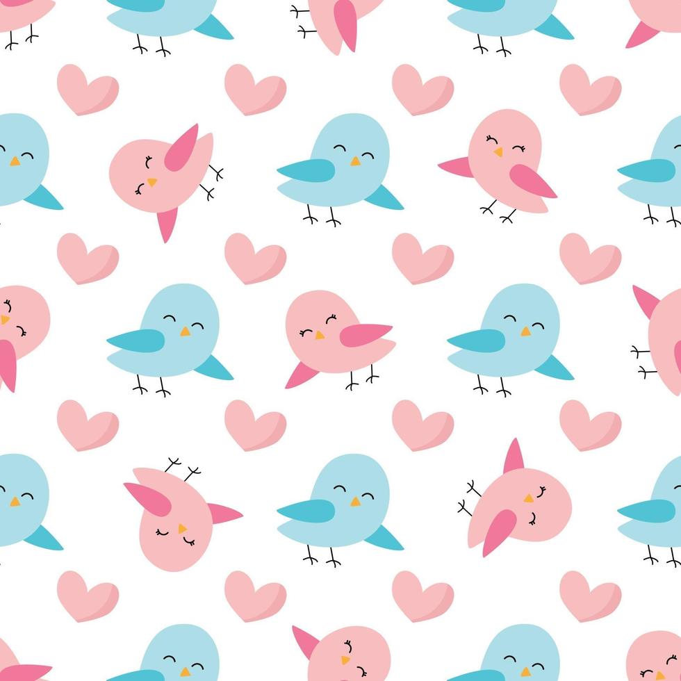 Cute spring seamless pattern with colorful birds. vector