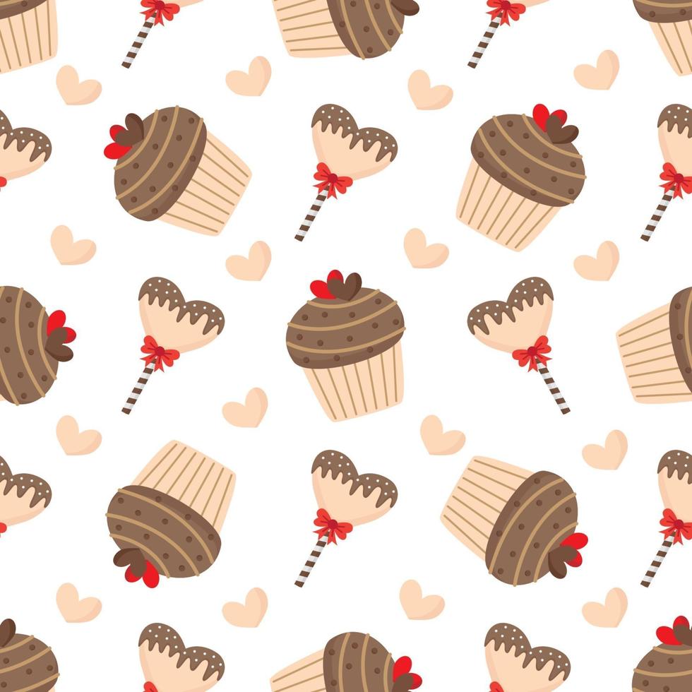 Lovely seamless pattern with cute muffins and lollipops. vector