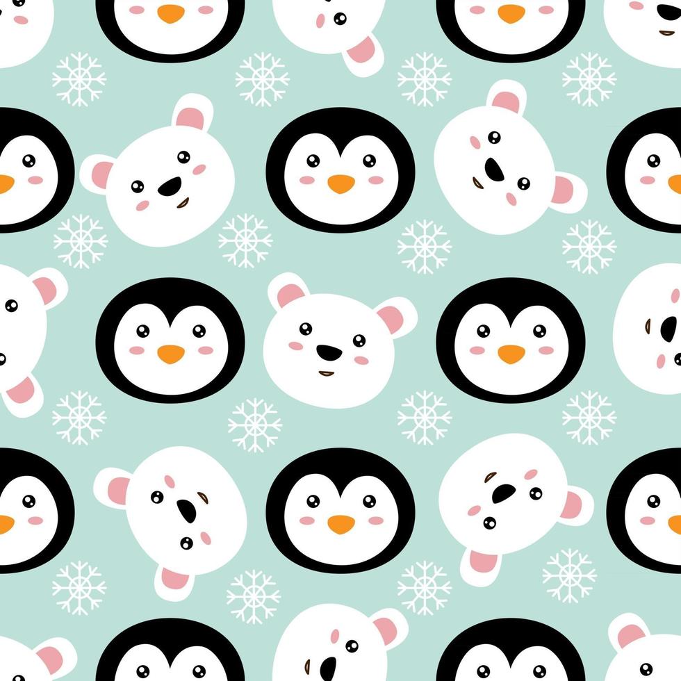 lindo patrón transparente con animales, oso polar y pingüino. vector