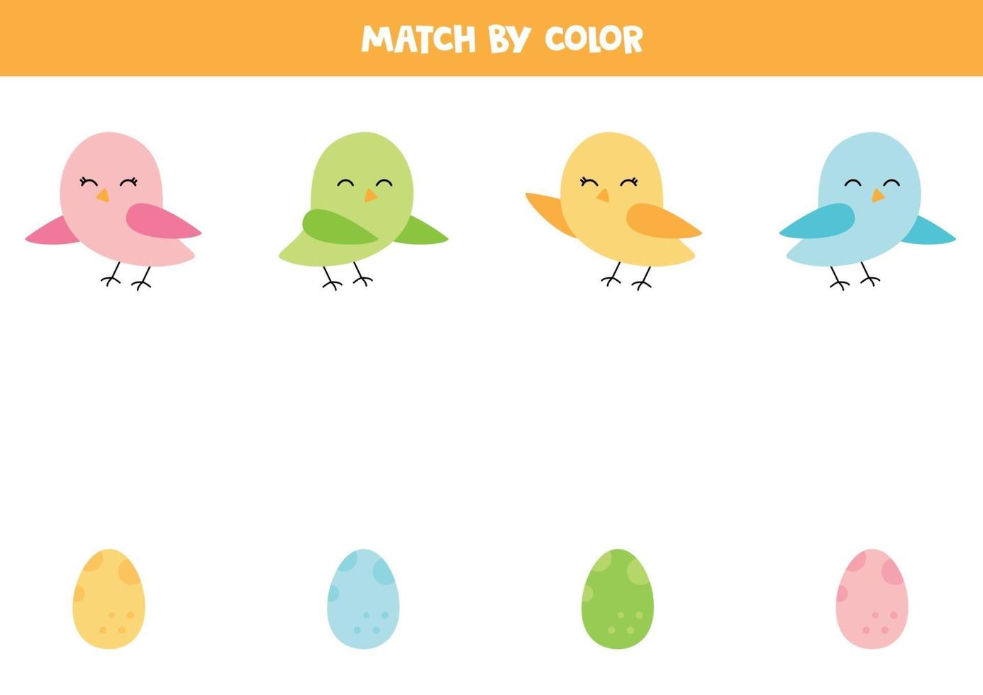 Match cute birds and their eggs by color. vector