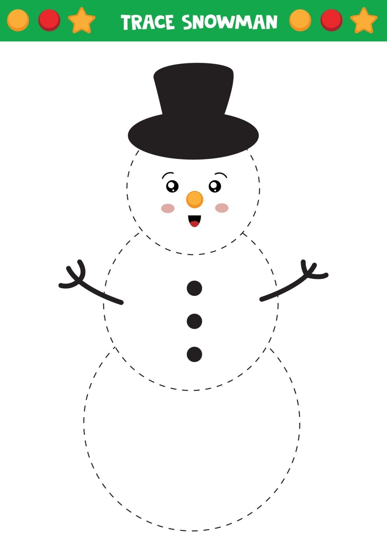 Trace the snowman. Handwriting practice for kids. 2861984 Vector Art at