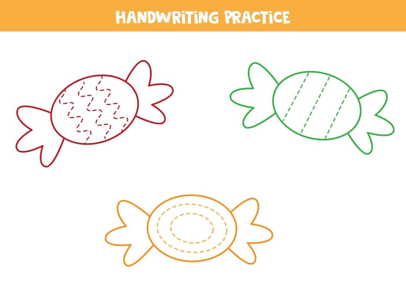Handwriting practice with colorful candies. vector