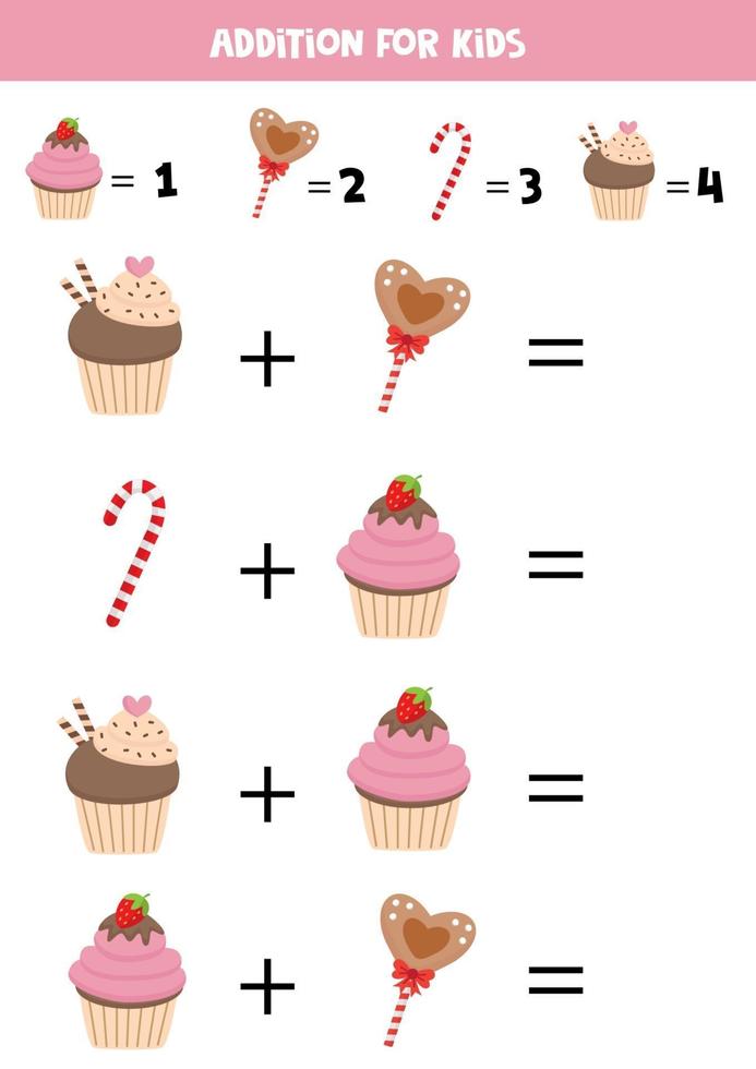 hoja de trabajo educativa para niños. Además para niños con dulces. vector