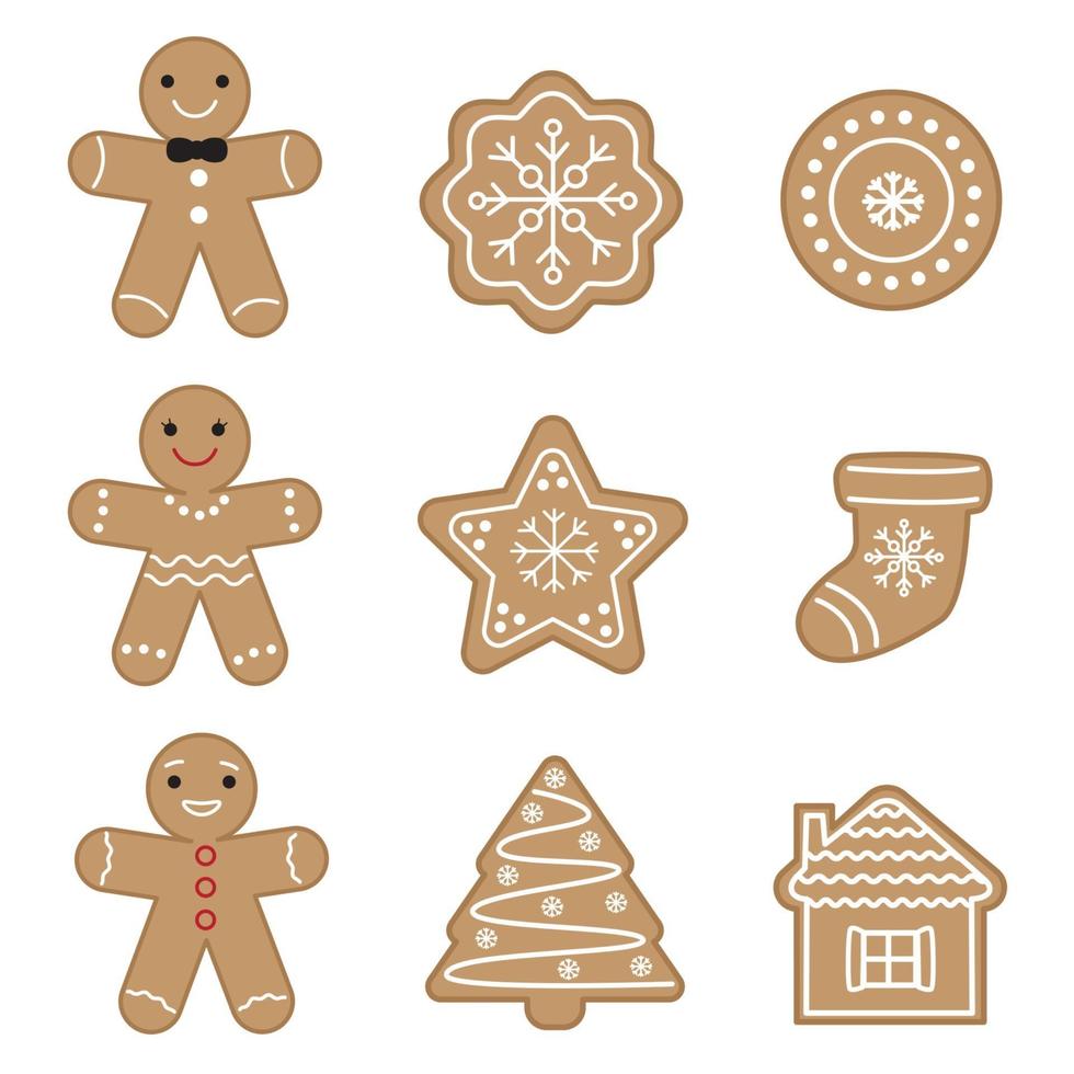 Set of cute gingerbread cookies. vector