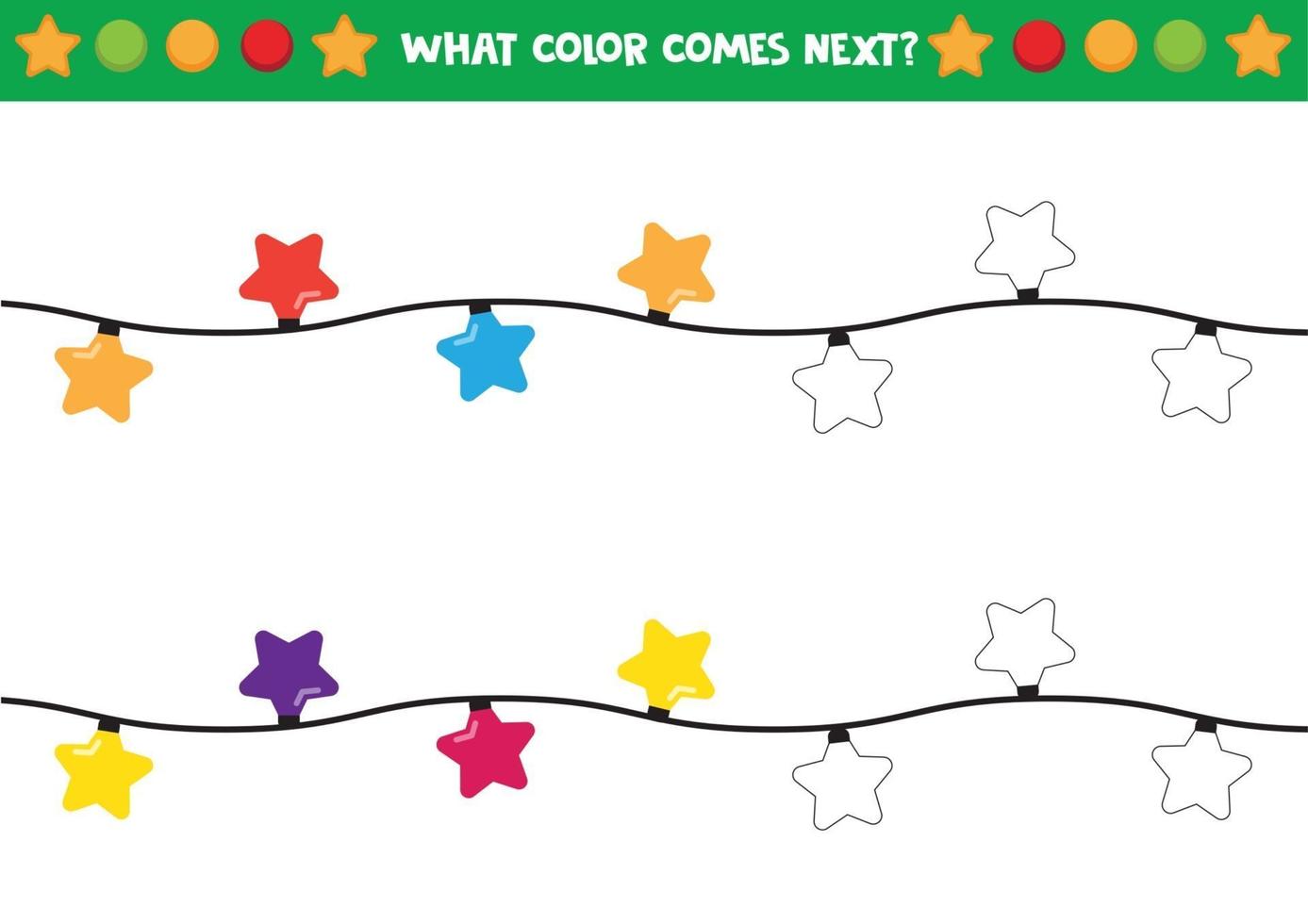 Christmas lights in shapes of stars. What color comes next. vector