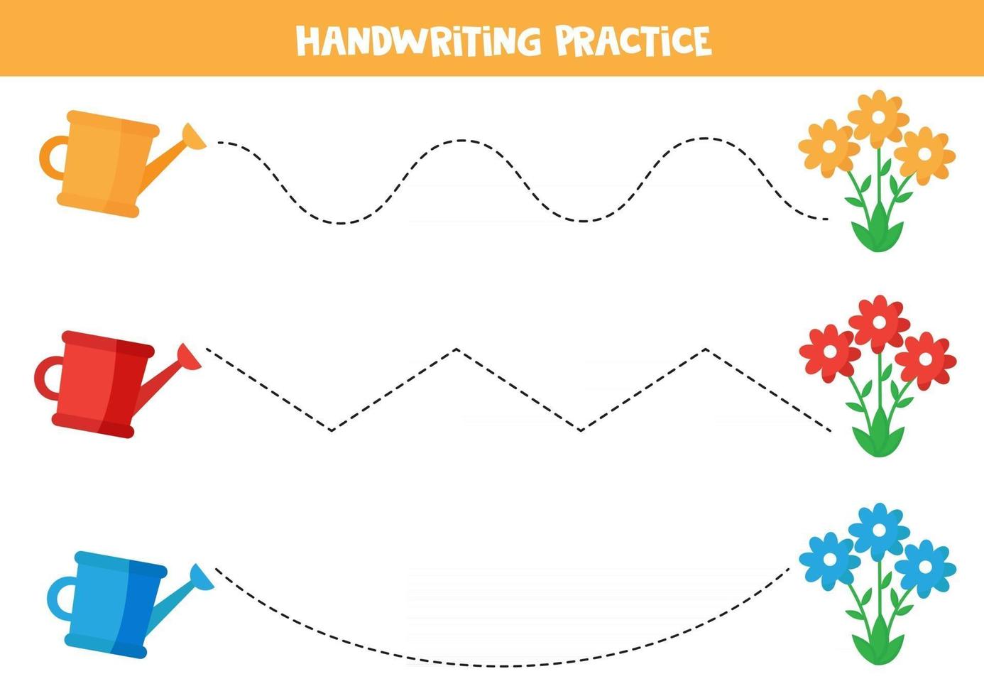 Handwriting practice with watering pot and flowers. vector