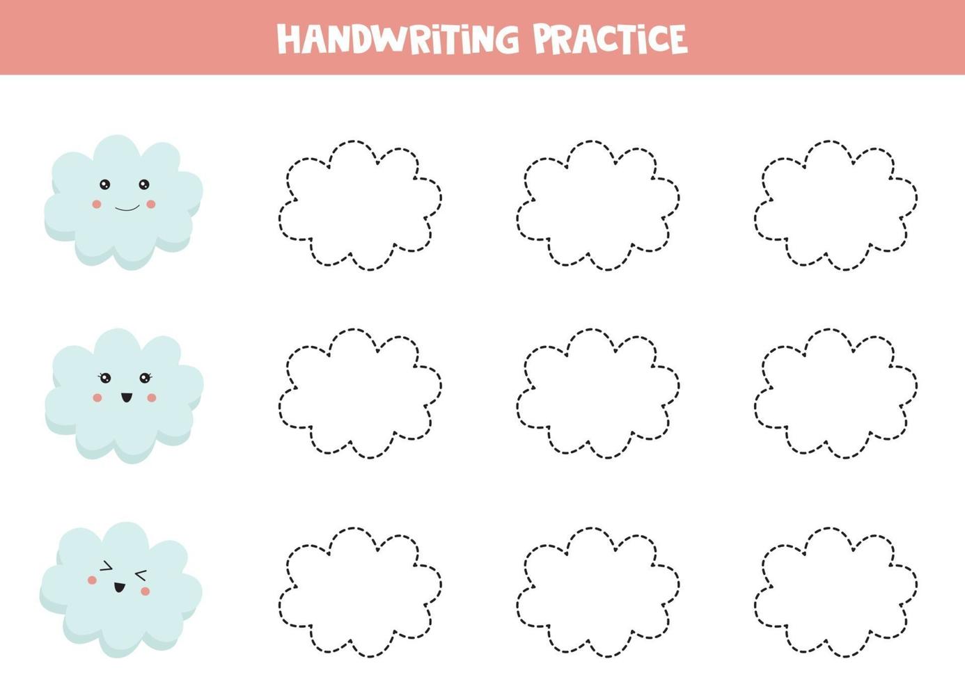 Educational worksheet for preschool kids. Tracing lines. Handwriting practice with clouds. vector