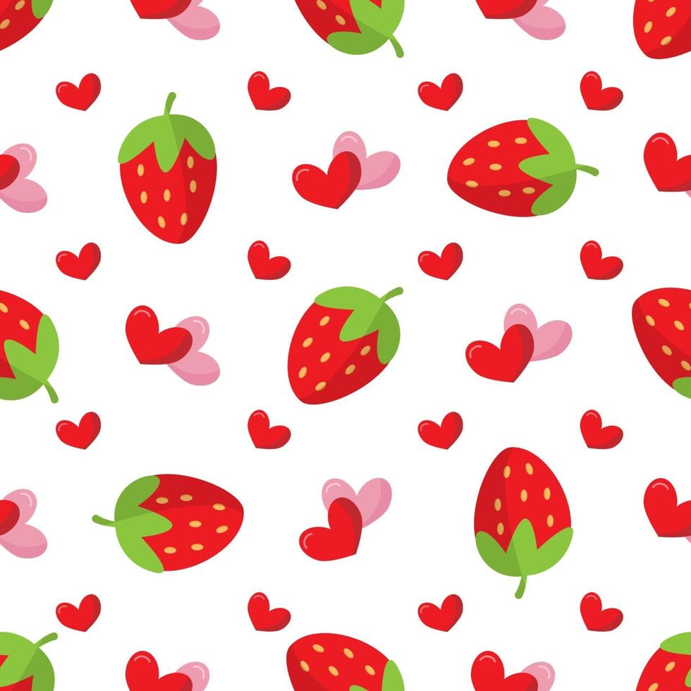 Cute seamless pattern with strawberry and hearts. vector