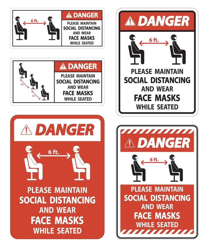 Danger Maintain Social Distancing Wear Face Masks Sign on white background vector