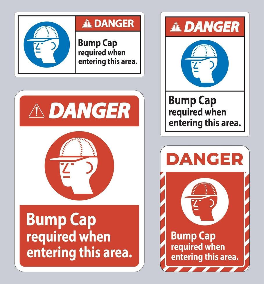Danger Sign Bump Cap Required When Entering This Area vector