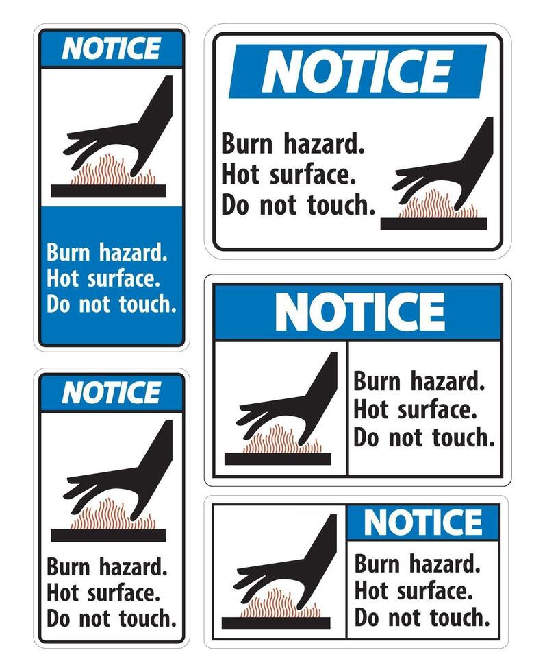 Notice Burn hazard,Hot surface,Do not touch Symbol Sign Isolate on White Background,Vector Illustration vector