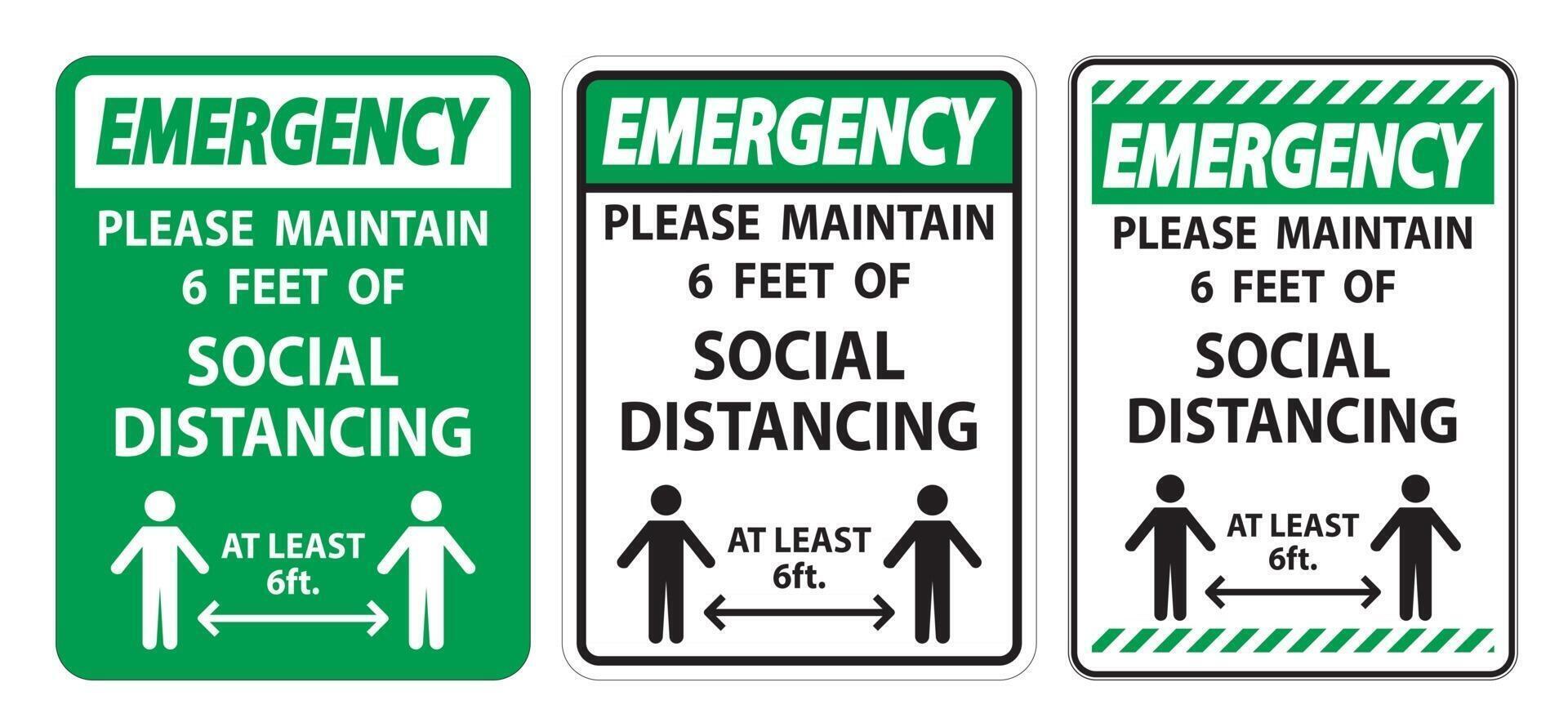 Emergency For Your Safety Maintain Social Distancing Sign on white background vector