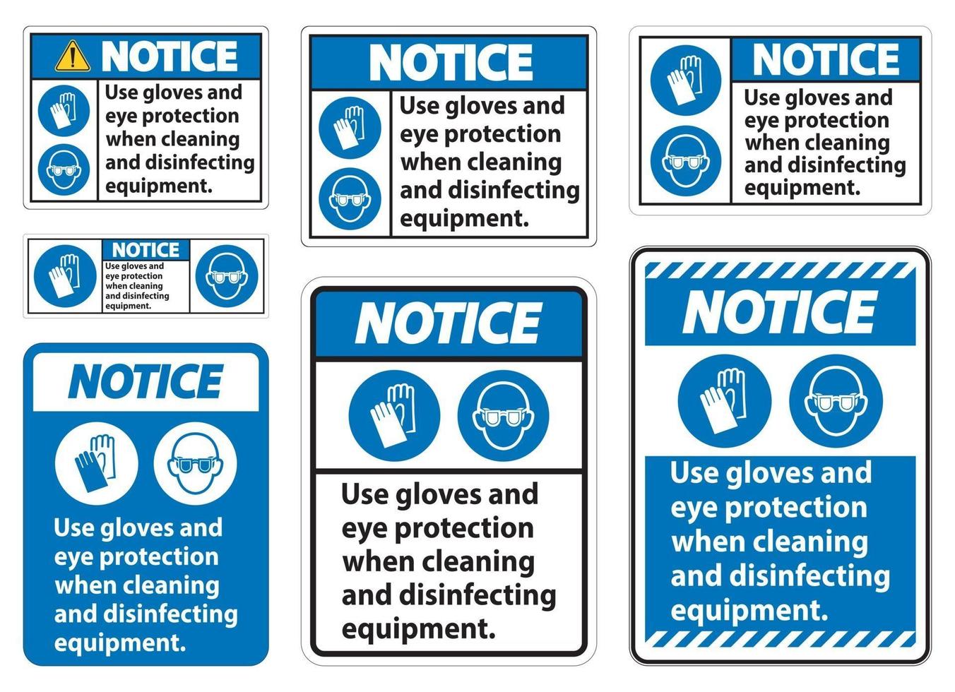 Aviso use guantes y protección para los ojos firmar sobre fondo blanco. vector