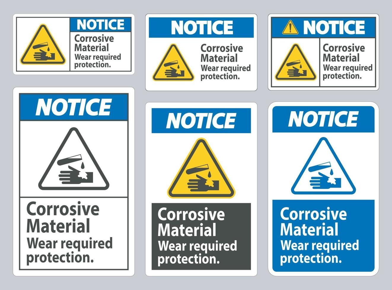 señal de aviso materiales corrosivos, use protección requerida vector