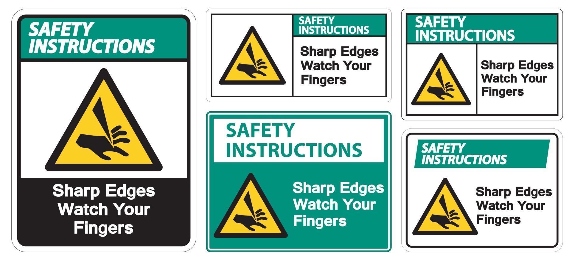 instrucciones de seguridad bordes afilados mire sus dedos símbolo signo aislar sobre fondo blanco, ilustración vectorial eps.10 vector