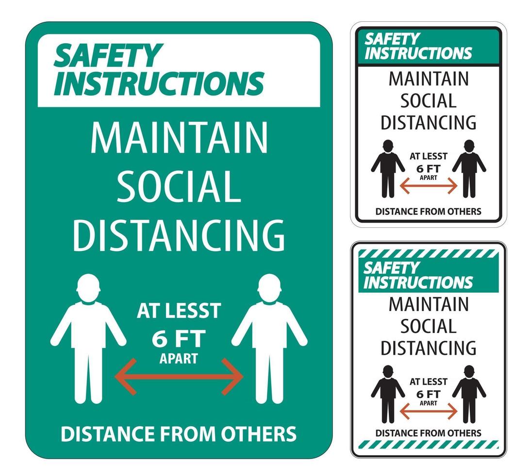 Safety Instructions Maintain Social Distancing At Least 6 Ft Sign On White Background,Vector Illustration EPS.10 vector