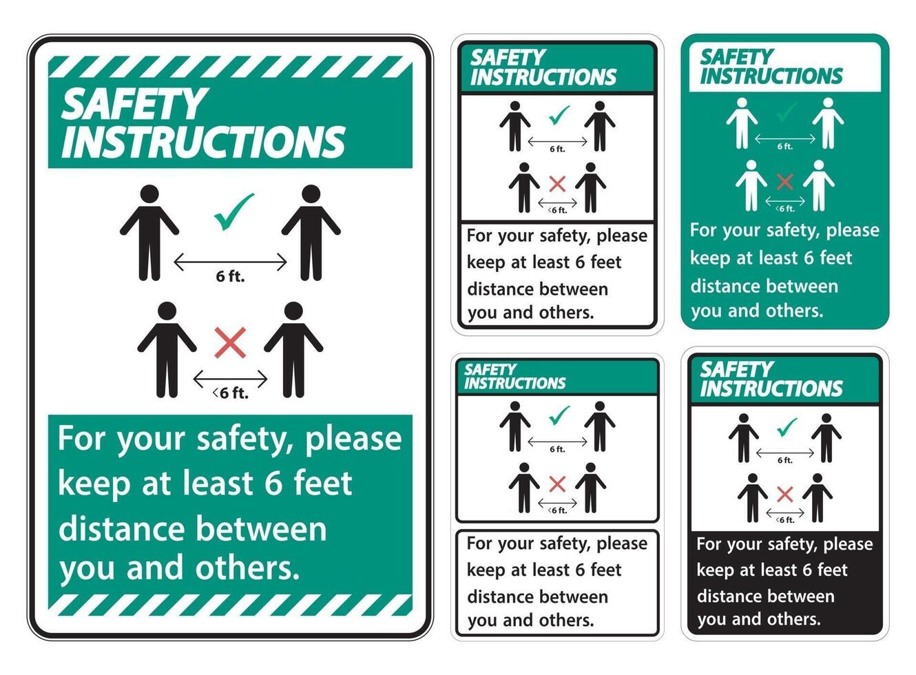 instrucciones de seguridad mantenga una distancia de 6 pies; por su seguridad, mantenga una distancia de al menos 6 pies entre usted y los demás. vector